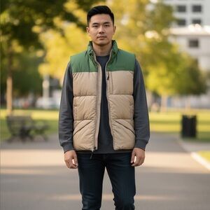 Magellan Outdoors XL Insulated Hoodie Puffer Vest Mens Khaki Green Tan Zip